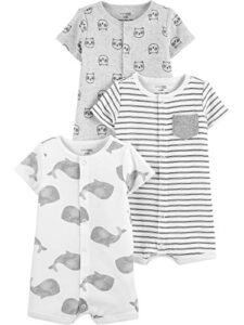 simple joys by carter's unisex babies' snap-up rompers, pack of 3, whales/stripe/panda, 6-9 months