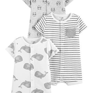 Simple Joys by Carter's Unisex Babies' Snap-Up Rompers, Pack of 3, Whales/Stripe/Panda, 6-9 Months