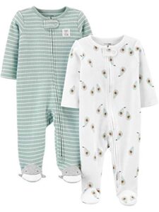 simple joys by carter's baby boys' 2-way zip thermal footed sleep and play, pack of 2, stripe, 0-3 months