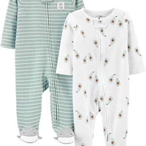 Simple Joys by Carter's Baby Boys' 2-Way Zip Thermal Footed Sleep and Play, Pack of 2, Stripe, 0-3 Months