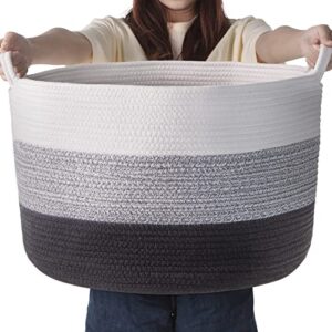 large cotton rope storage basket: humbson baby laundry woven hamper - 21.7 x 21.7 x 13.8 inch - nursery toy basket - bedroom living room floor blanket baskets - 87l