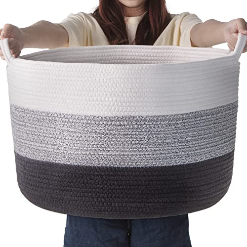 Large Cotton Rope Storage Basket: Humbson Baby Laundry Woven hamper - 21.7 x 21.7 x 13.8 Inch - Nursery Toy Basket - Bedroom Living Room Floor Blanket Baskets - 87L