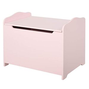 qaba kids toy chest wooden toy storage organizer chest box with magnetic hinge, large storage space, & groove handle, pink