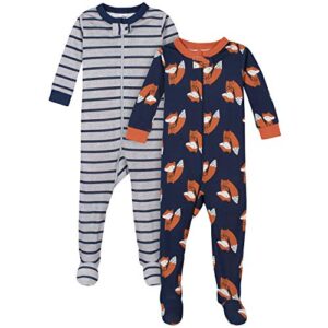 gerber baby boys' 2-pack footed pajamas, fox grey, 12 months