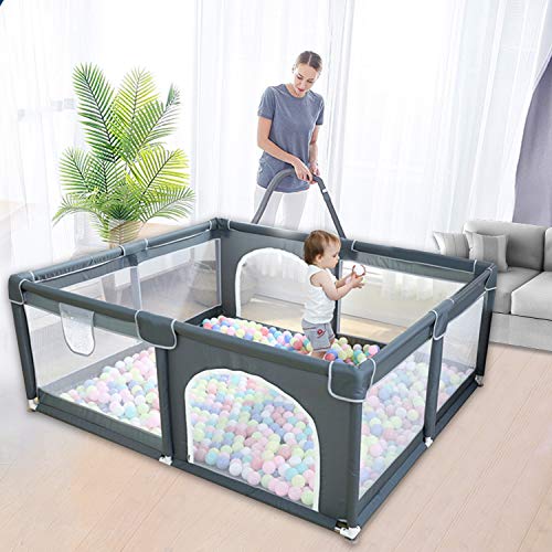 Zdolmy Baby Playpen, Extra Large Baby Play Center Sturdy Square Fence with Breathable Mesh Storage Safety Play Yard Home Indoor & Outdoor for Babies, Infant, Kids, Childs(Grey)