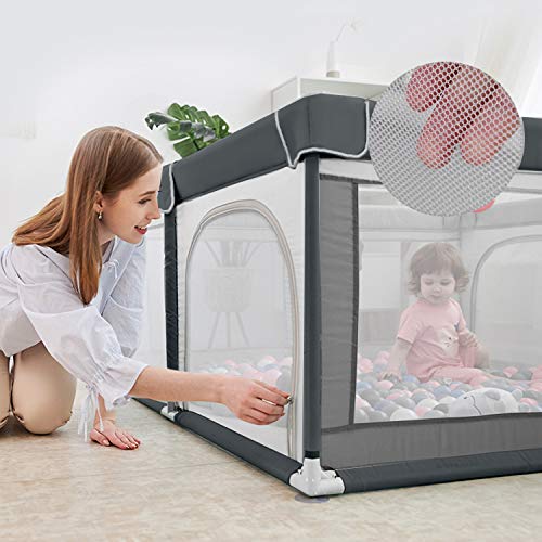 Zdolmy Baby Playpen, Extra Large Baby Play Center Sturdy Square Fence with Breathable Mesh Storage Safety Play Yard Home Indoor & Outdoor for Babies, Infant, Kids, Childs(Grey)