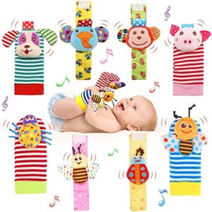 8 pcs baby rattle toy set, wrist rattles foot finder rattle sock, arm hand bracelet rattle, feet leg ankle socks,present gift for newborn infant babies boy girl (8 pcs-a)