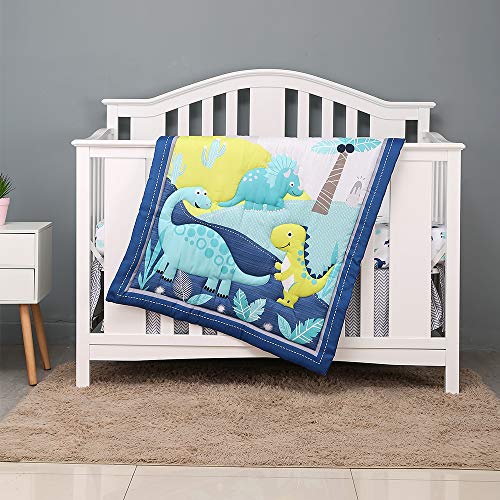 UDYR Dinosaur Crib Bedding Set for Boys 3 pcs(Blue)