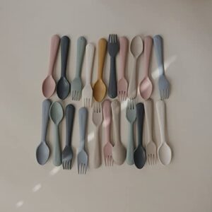mushie Flatware Fork and Spoon Set for Kids | Made in Denmark (Sage)