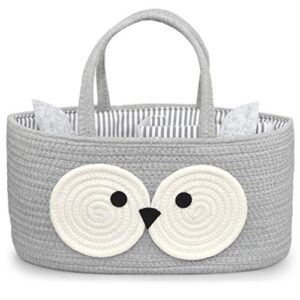 nena & nene diaper caddy organizer baby - 100% cotton rope canvas - owl design for changing table, portable toy storage, nursery decor for boy and girl