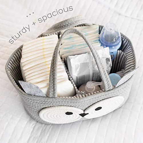 Nena & Nene Diaper Caddy Organizer Baby - 100% Cotton Rope Canvas - Owl Design for Changing Table, Portable Toy Storage, Nursery Decor for Boy and Girl