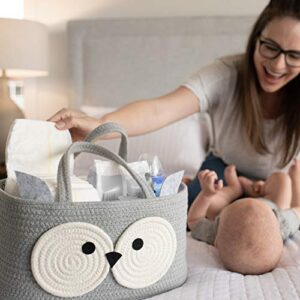 Nena & Nene Diaper Caddy Organizer Baby - 100% Cotton Rope Canvas - Owl Design for Changing Table, Portable Toy Storage, Nursery Decor for Boy and Girl