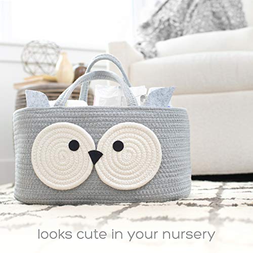 Nena & Nene Diaper Caddy Organizer Baby - 100% Cotton Rope Canvas - Owl Design for Changing Table, Portable Toy Storage, Nursery Decor for Boy and Girl