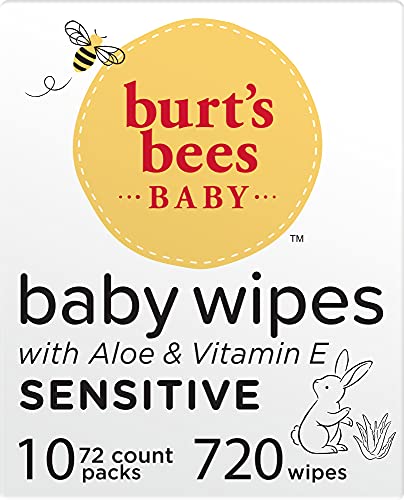 Burt's Bees Baby Wipes, Unscented Towelettes for Sensitive Skin, Hypoallergenic & Non-Irritating, All Natural with Soothing Aloe & Vitamin E, Fragrance Free, 72 count ( Pack of 10)