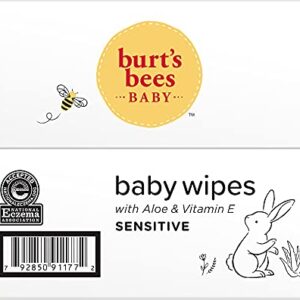 Burt's Bees Baby Wipes, Unscented Towelettes for Sensitive Skin, Hypoallergenic & Non-Irritating, All Natural with Soothing Aloe & Vitamin E, Fragrance Free, 72 count ( Pack of 10)