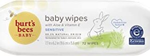 Burt's Bees Baby Wipes, Unscented Towelettes for Sensitive Skin, Hypoallergenic & Non-Irritating, All Natural with Soothing Aloe & Vitamin E, Fragrance Free, 72 count ( Pack of 10)