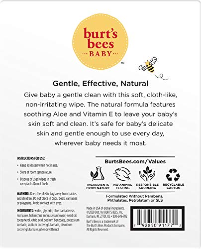 Burt's Bees Baby Wipes, Unscented Towelettes for Sensitive Skin, Hypoallergenic & Non-Irritating, All Natural with Soothing Aloe & Vitamin E, Fragrance Free, 72 count ( Pack of 10)