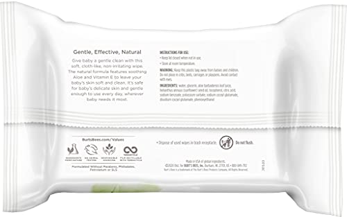 Burt's Bees Baby Wipes, Unscented Towelettes for Sensitive Skin, Hypoallergenic & Non-Irritating, All Natural with Soothing Aloe & Vitamin E, Fragrance Free, 72 count ( Pack of 10)