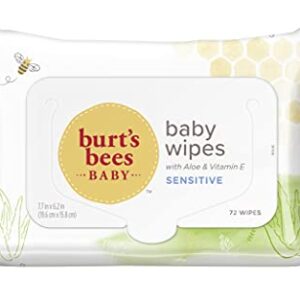 Burt's Bees Baby Wipes, Unscented Towelettes for Sensitive Skin, Hypoallergenic & Non-Irritating, All Natural with Soothing Aloe & Vitamin E, Fragrance Free, 72 count ( Pack of 10)