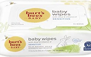 Burt's Bees Baby Wipes, Unscented Towelettes for Sensitive Skin, Hypoallergenic & Non-Irritating, All Natural with Soothing Aloe & Vitamin E, Fragrance Free, 72 count ( Pack of 10)