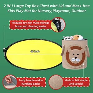 Toy Storage Basket with Play Mat, Portable Cartoon Children Toy Organizer Chest Storage bag with Anti Dust Lid for Small Bricks & Blocks, Quick Cleanup Container for Kids, Nursery, Playroom, Outdoor