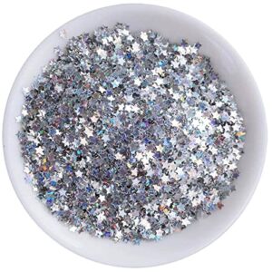 Art Craft Glitter, 3mm Star Shaped Holographic Chunky Flakes Sequins for Slime, Nail Art,Tumblers, Resin Craft, Festival Party - 0.35oz (10g) (Silver)