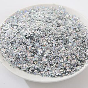 Art Craft Glitter, 3mm Star Shaped Holographic Chunky Flakes Sequins for Slime, Nail Art,Tumblers, Resin Craft, Festival Party - 0.35oz (10g) (Silver)