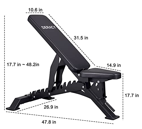 DERACY Deluxe Adjustable Weight Bench for Full Body Workout, Weight Capacity 1100 lbs, Incline and Flat Weight Bench for Indoor Workout, Home Gym