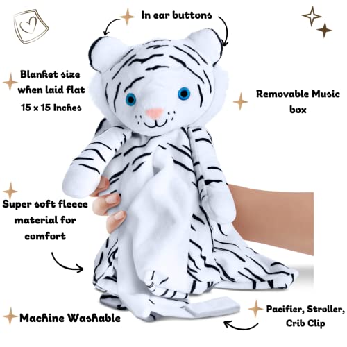 Portable Sound Machine Baby - White Noise & Lullaby – Toddler Sleep Aid - Baby Boy or Girl - Baby Shower - White Tiger Baby Blanket – Plush & Cuddly – Miracle for Reducing Night Time Wake ups