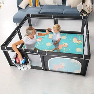 yobest baby playpen, playard kit includes play mat x 1, ocean ball x 50, hanging diaper caddy x 1, indoor outdoor kids activity center, infants fences with gat (dark gray)