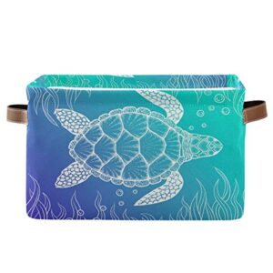 storage basket ocean animal sea turtle storage bin with handle foldable rectangle fabric organizer basket for home bedroom nursery closet, 1 pack