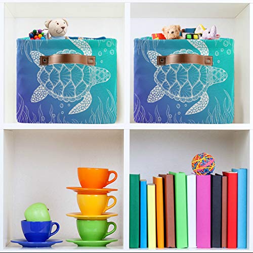 Storage Basket Ocean Animal Sea Turtle Storage Bin with Handle Foldable Rectangle Fabric Organizer Basket for Home Bedroom Nursery Closet, 1 Pack