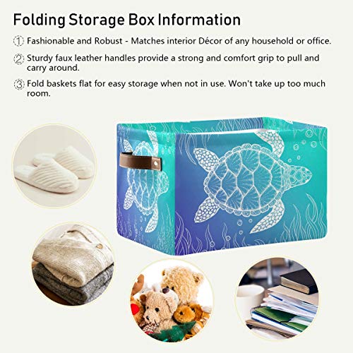 Storage Basket Ocean Animal Sea Turtle Storage Bin with Handle Foldable Rectangle Fabric Organizer Basket for Home Bedroom Nursery Closet, 1 Pack