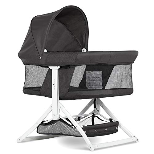 Dream On Me 2-in-1 Convertible Insta Fold Bassinet and Cradle in Black, Lightweight, Portable and Easy to Fold Baby Bassinet, Adjustable Canopy, Breathable Mesh Sides, JPMA Certified