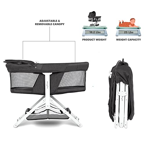 Dream On Me 2-in-1 Convertible Insta Fold Bassinet and Cradle in Black, Lightweight, Portable and Easy to Fold Baby Bassinet, Adjustable Canopy, Breathable Mesh Sides, JPMA Certified