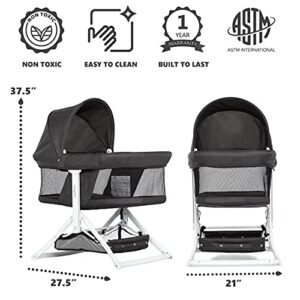 Dream On Me 2-in-1 Convertible Insta Fold Bassinet and Cradle in Black, Lightweight, Portable and Easy to Fold Baby Bassinet, Adjustable Canopy, Breathable Mesh Sides, JPMA Certified