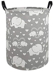 duyiy 19.7 inch round big size canvas storage basket with handle large organizer bins for dirty laundry hamper baby toys nursery kids clothes gift basket (heart elephant)