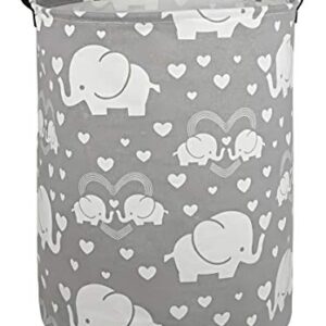 DUYIY 19.7 Inch Round Big Size Canvas Storage Basket with Handle Large Organizer Bins for Dirty Laundry Hamper Baby Toys Nursery Kids Clothes Gift Basket (heart elephant)