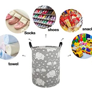 DUYIY 19.7 Inch Round Big Size Canvas Storage Basket with Handle Large Organizer Bins for Dirty Laundry Hamper Baby Toys Nursery Kids Clothes Gift Basket (heart elephant)