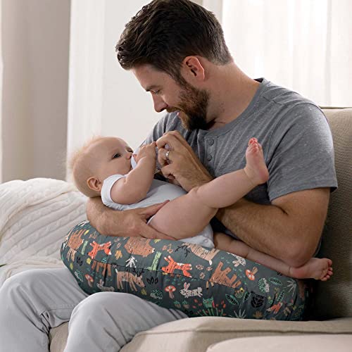 Boppy Original Support Nursing Pillow, Green Forest Animals, Ergonomic Breastfeeding, Bottle Feeding, and Bonding, Firm Hypoallergenic Fiber Fill, Removable Cover, Machine Washable