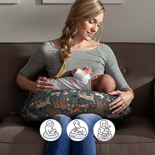 Boppy Original Support Nursing Pillow, Green Forest Animals, Ergonomic Breastfeeding, Bottle Feeding, and Bonding, Firm Hypoallergenic Fiber Fill, Removable Cover, Machine Washable