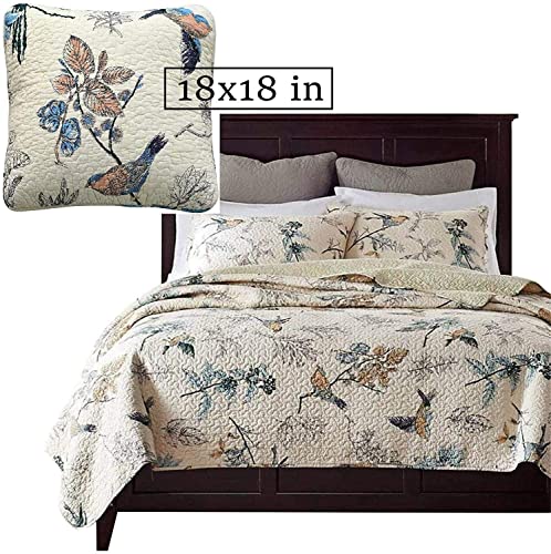 Brandream 4Pcs Bird Bedding Queen American Country Quilted Comforter Set Queen Full Size Cotton Quilt Set+ 1 Throw Pillow Cover