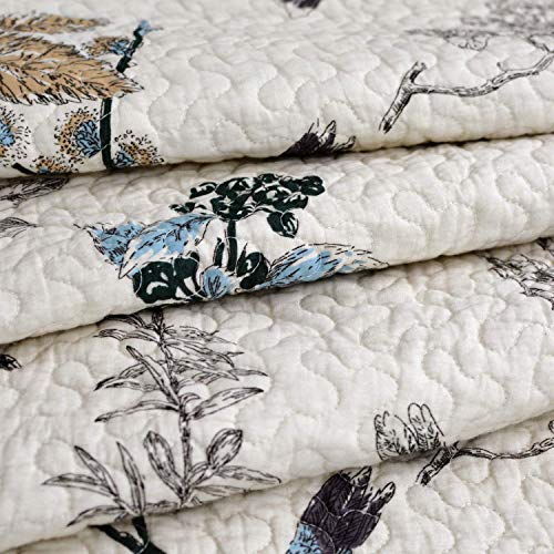 Brandream 4Pcs Bird Bedding Queen American Country Quilted Comforter Set Queen Full Size Cotton Quilt Set+ 1 Throw Pillow Cover