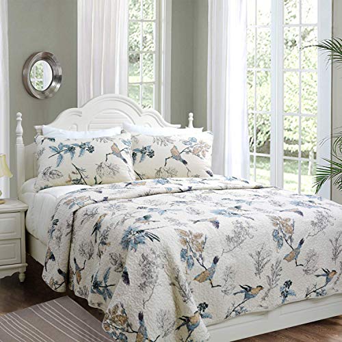 Brandream 4Pcs Bird Bedding Queen American Country Quilted Comforter Set Queen Full Size Cotton Quilt Set+ 1 Throw Pillow Cover