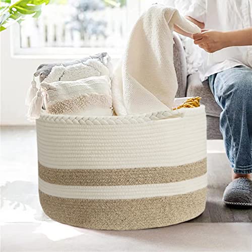 Nicunom Extra Large Cotton Rope Basket 20" x 20"x 13", Kids Playroom Storage Organizer, Living Room Blanket Storage with Handle, Woven Nursery Laundry Basket for Clothes, Blanket, Towels, Toys