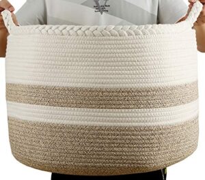 nicunom extra large cotton rope basket 20" x 20"x 13", kids playroom storage organizer, living room blanket storage with handle, woven nursery laundry basket for clothes, blanket, towels, toys