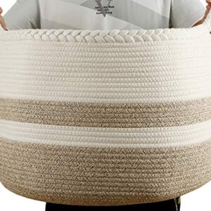 Nicunom Extra Large Cotton Rope Basket 20" x 20"x 13", Kids Playroom Storage Organizer, Living Room Blanket Storage with Handle, Woven Nursery Laundry Basket for Clothes, Blanket, Towels, Toys