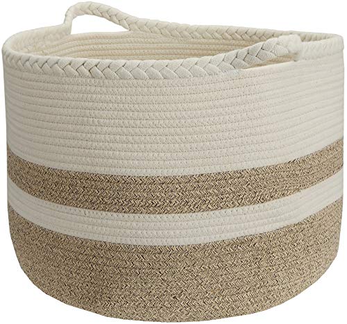 Nicunom Extra Large Cotton Rope Basket 20" x 20"x 13", Kids Playroom Storage Organizer, Living Room Blanket Storage with Handle, Woven Nursery Laundry Basket for Clothes, Blanket, Towels, Toys