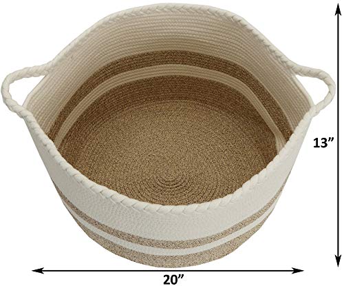 Nicunom Extra Large Cotton Rope Basket 20" x 20"x 13", Kids Playroom Storage Organizer, Living Room Blanket Storage with Handle, Woven Nursery Laundry Basket for Clothes, Blanket, Towels, Toys