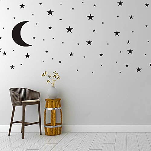 Moon and Stars Wall Decal Vinyl Sticker, Removable Children Kids Art DIY Sticker Mural for Boy Girls Baby Room Decoration Good Night Nursery Wall Decor Home House Bedroom Design (Black)